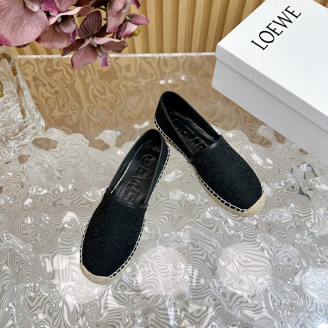 LW ANAGRAM ESPADRILLE LOAFER BLACK LINEN