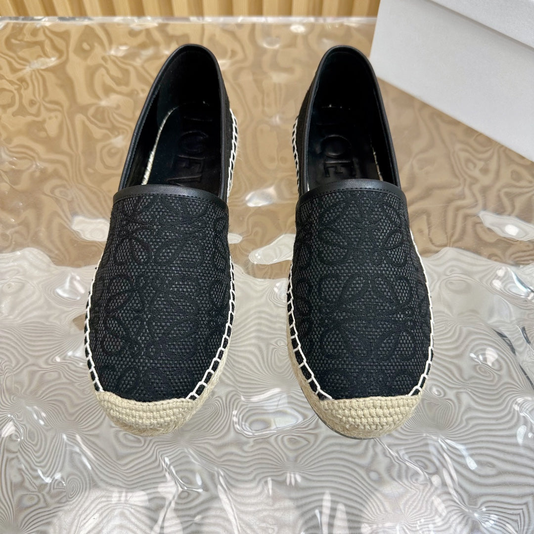 LW ANAGRAM ESPADRILLE LOAFER BLACK LINEN