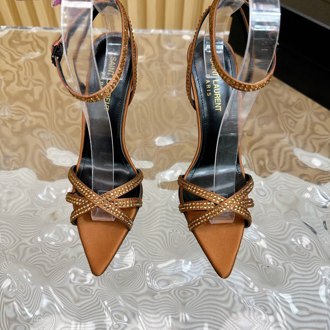 SL ONE-STRAP RHINESTONE COPPER SATIN