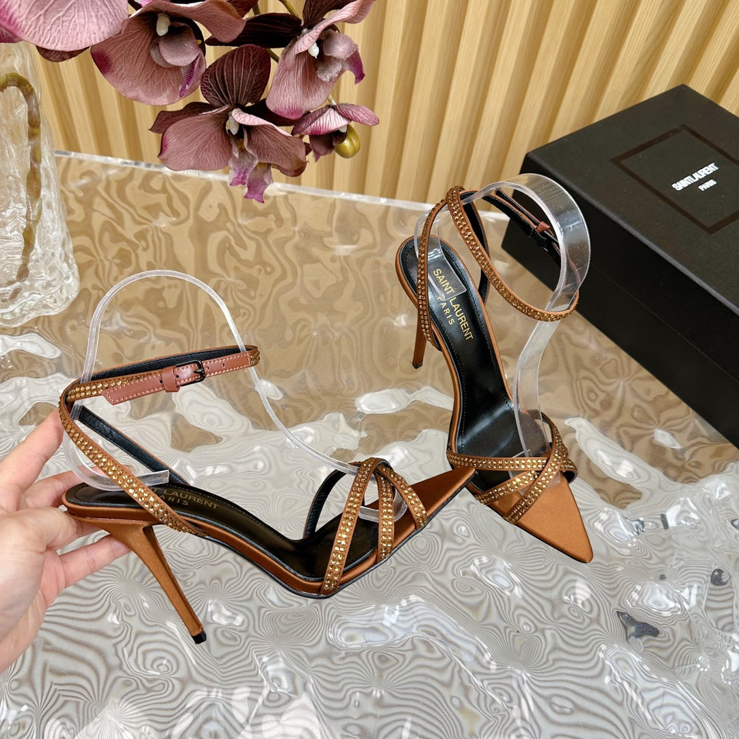 SL ONE-STRAP RHINESTONE COPPER SATIN