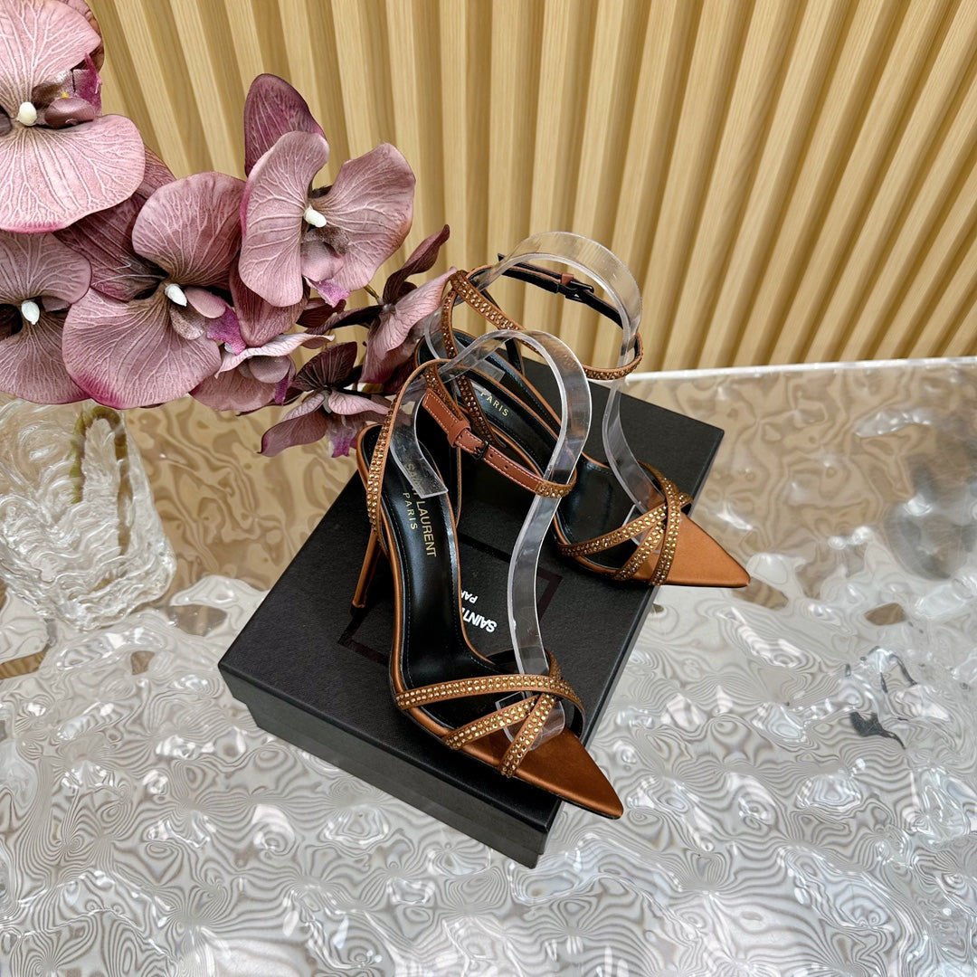 SL ONE-STRAP RHINESTONE COPPER SATIN