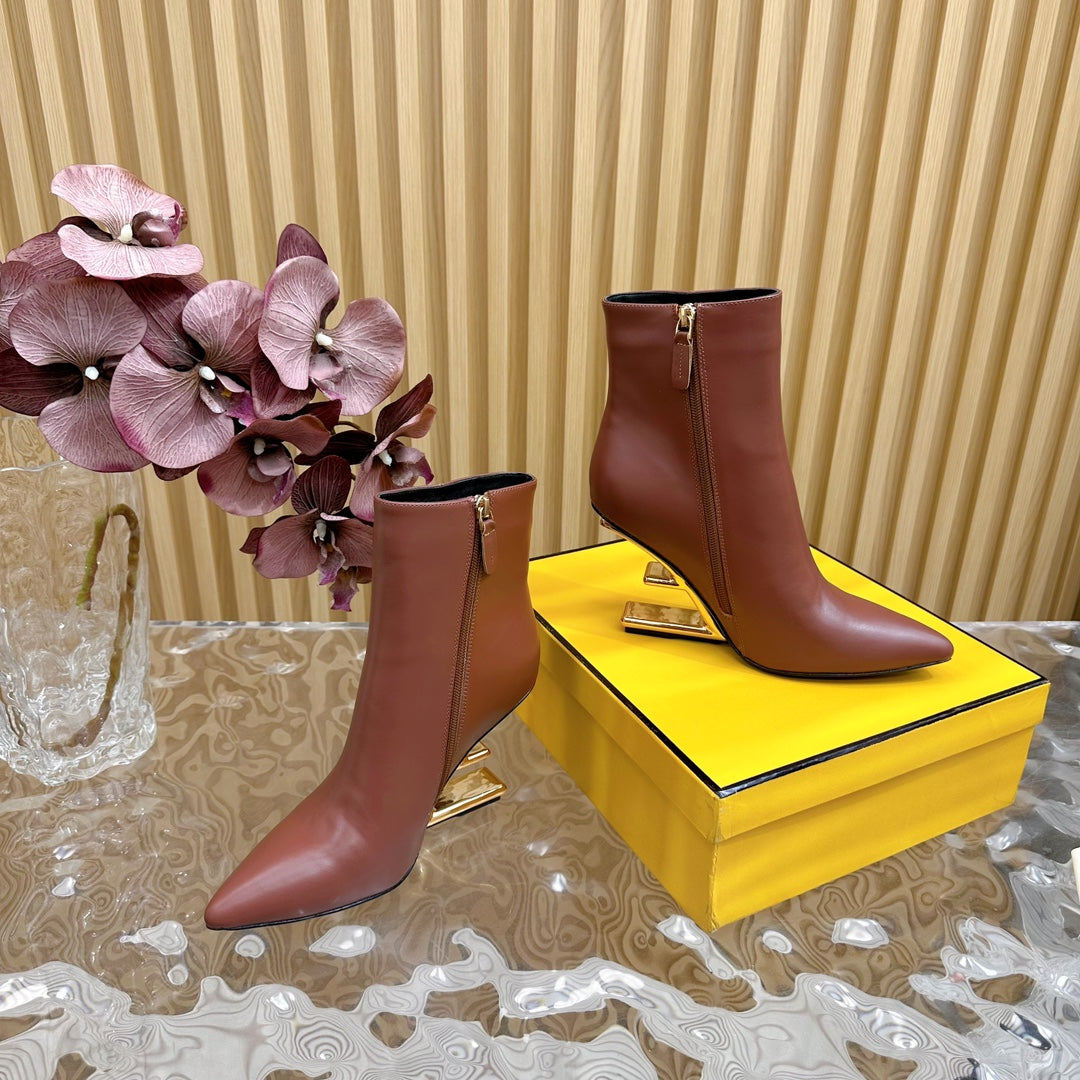 FENDI FIRST 80 MM BOOTS IN SANGRIA RED CALFSKIN WITH GOLD HARDWARE