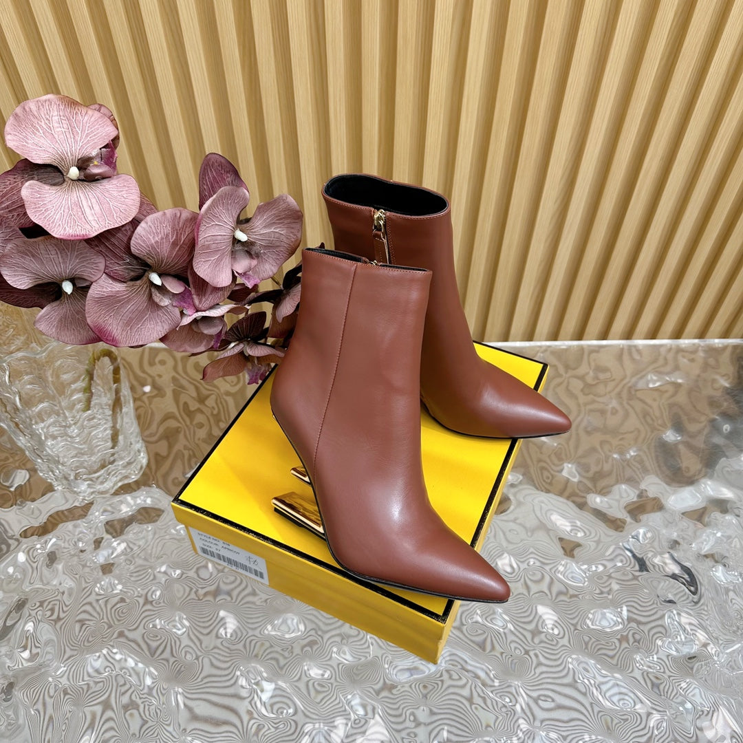 FENDI FIRST 80 MM BOOTS IN SANGRIA RED CALFSKIN WITH GOLD HARDWARE