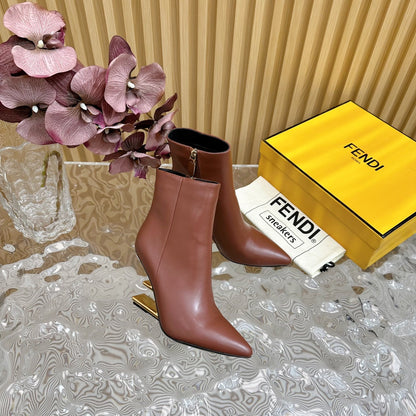 FENDI FIRST 80 MM BOOTS IN SANGRIA RED CALFSKIN WITH GOLD HARDWARE