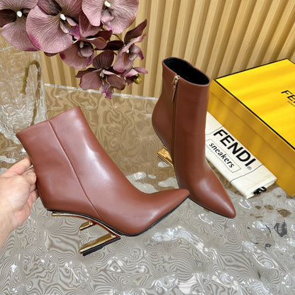 FENDI FIRST 80 MM BOOTS IN SANGRIA RED CALFSKIN WITH GOLD HARDWARE