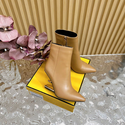 FENDI FIRST 80 MM BOOTS IN CIDER BROWN CALFSKIN WITH GOLD HARDWARE
