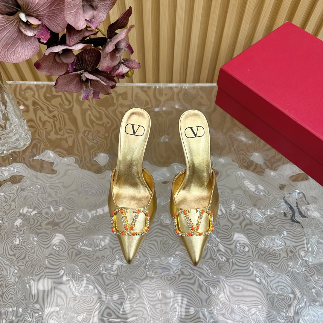 HIGH PUMP MULE 80MM GOLD CALFSKIN