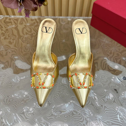 HIGH PUMP MULE 80MM GOLD CALFSKIN