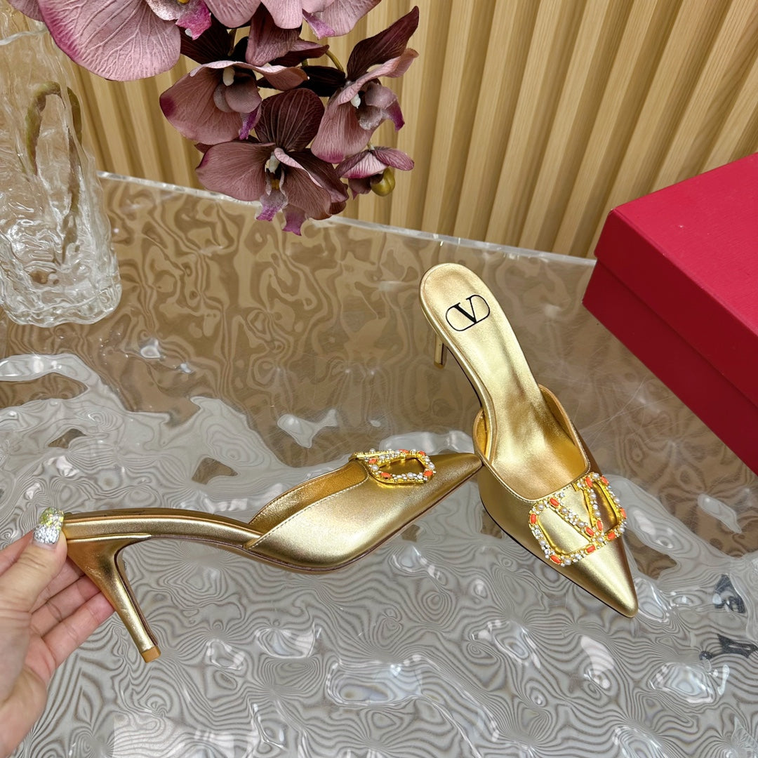 HIGH PUMP MULE 80MM GOLD CALFSKIN