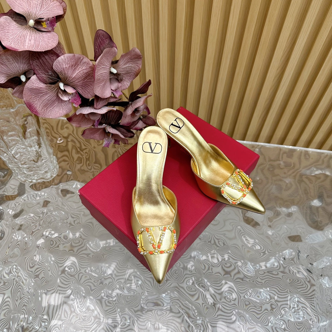 HIGH PUMP MULE 80MM GOLD CALFSKIN