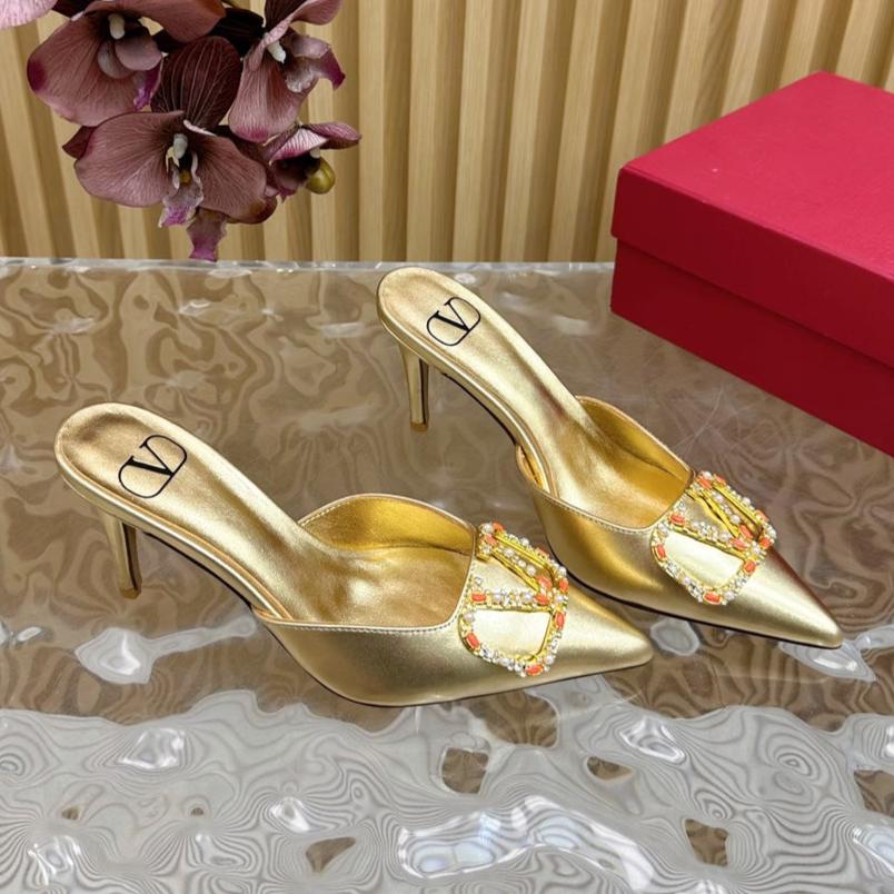 HIGH PUMP MULE 80MM GOLD CALFSKIN
