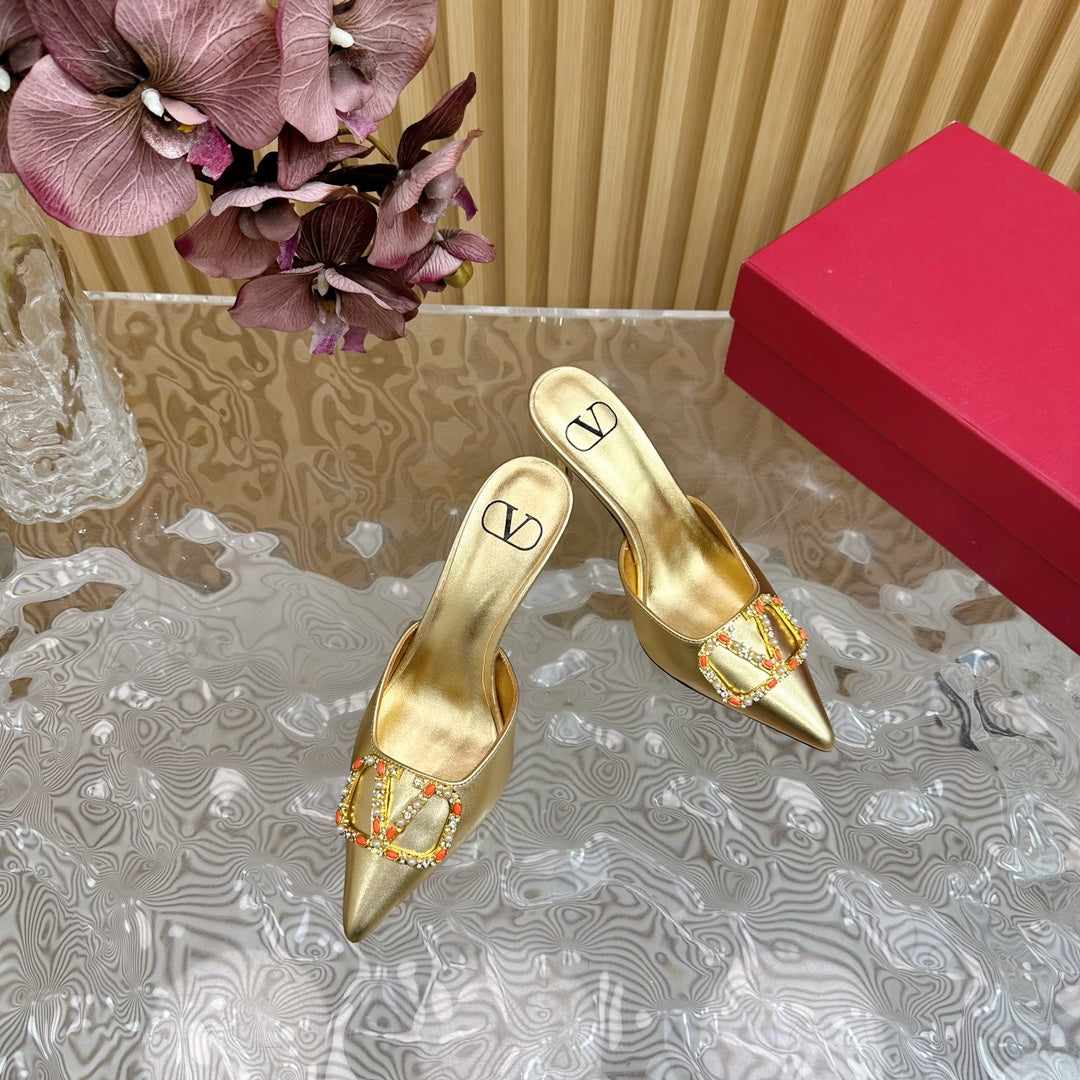 HIGH PUMP MULE 80MM GOLD CALFSKIN