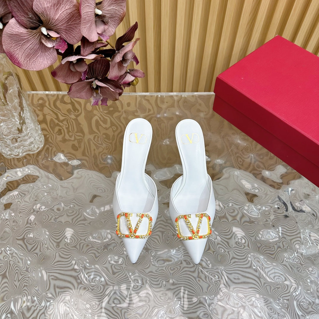HIGH PUMP MULE 80MM WHITE CALFSKIN