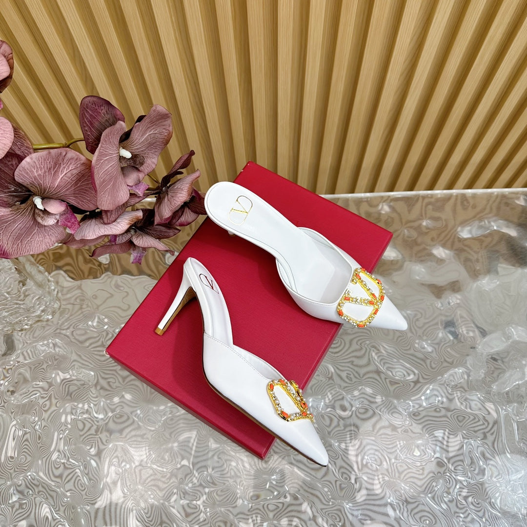 HIGH PUMP MULE 80MM WHITE CALFSKIN