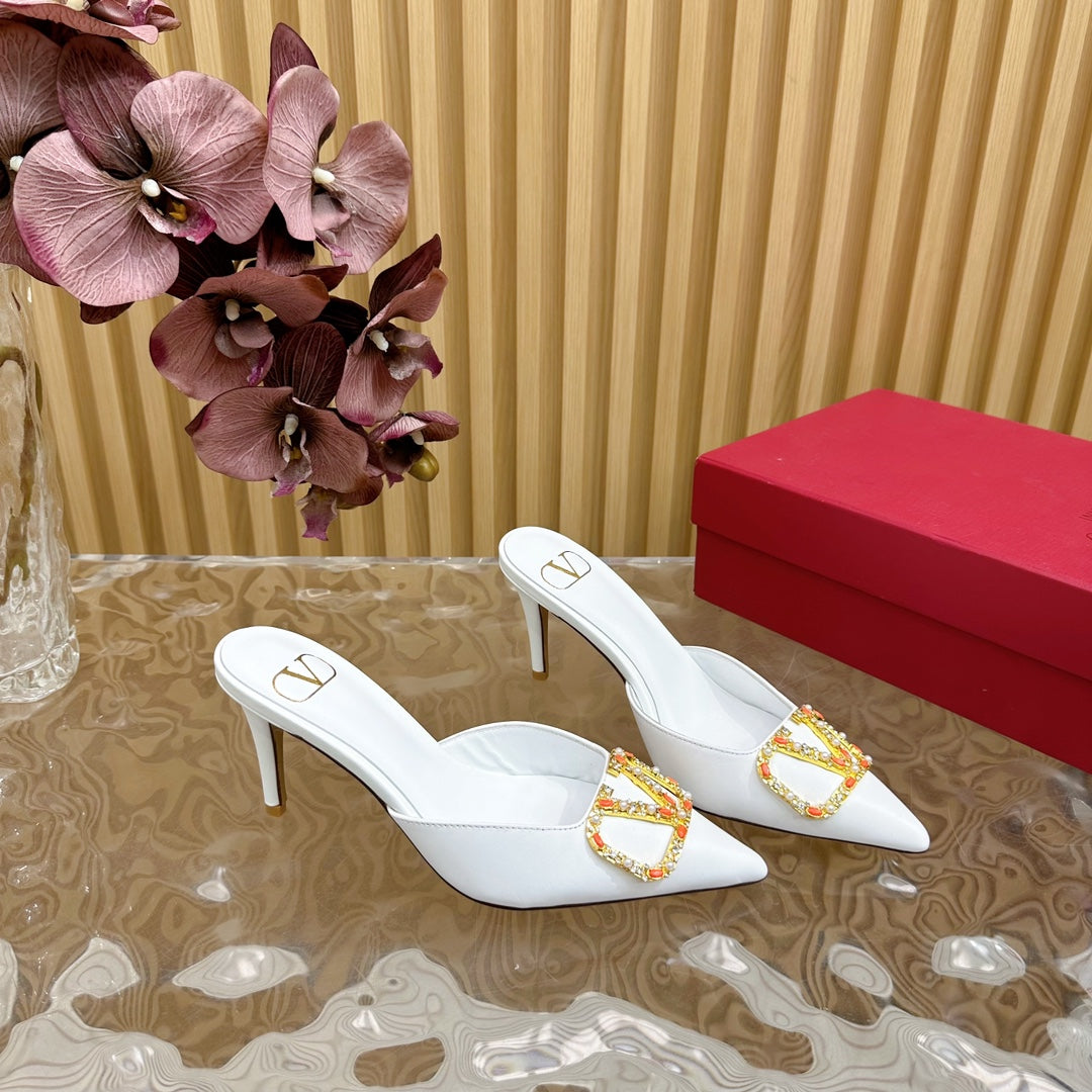 HIGH PUMP MULE 80MM WHITE CALFSKIN