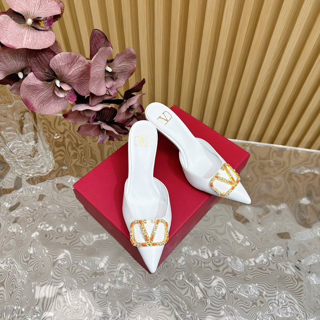 HIGH PUMP MULE 80MM WHITE CALFSKIN