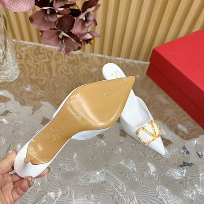 HIGH PUMP MULE 80MM WHITE CALFSKIN
