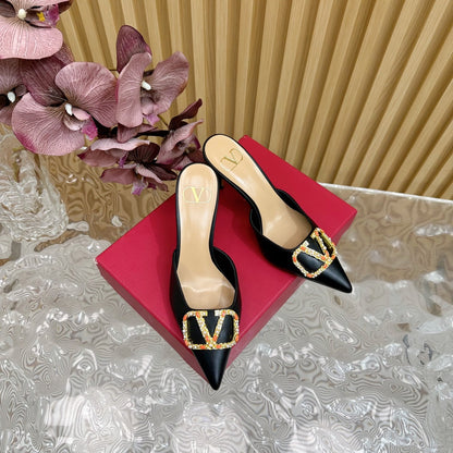 HIGH PUMP MULE 80MM BLACK CALFSKIN