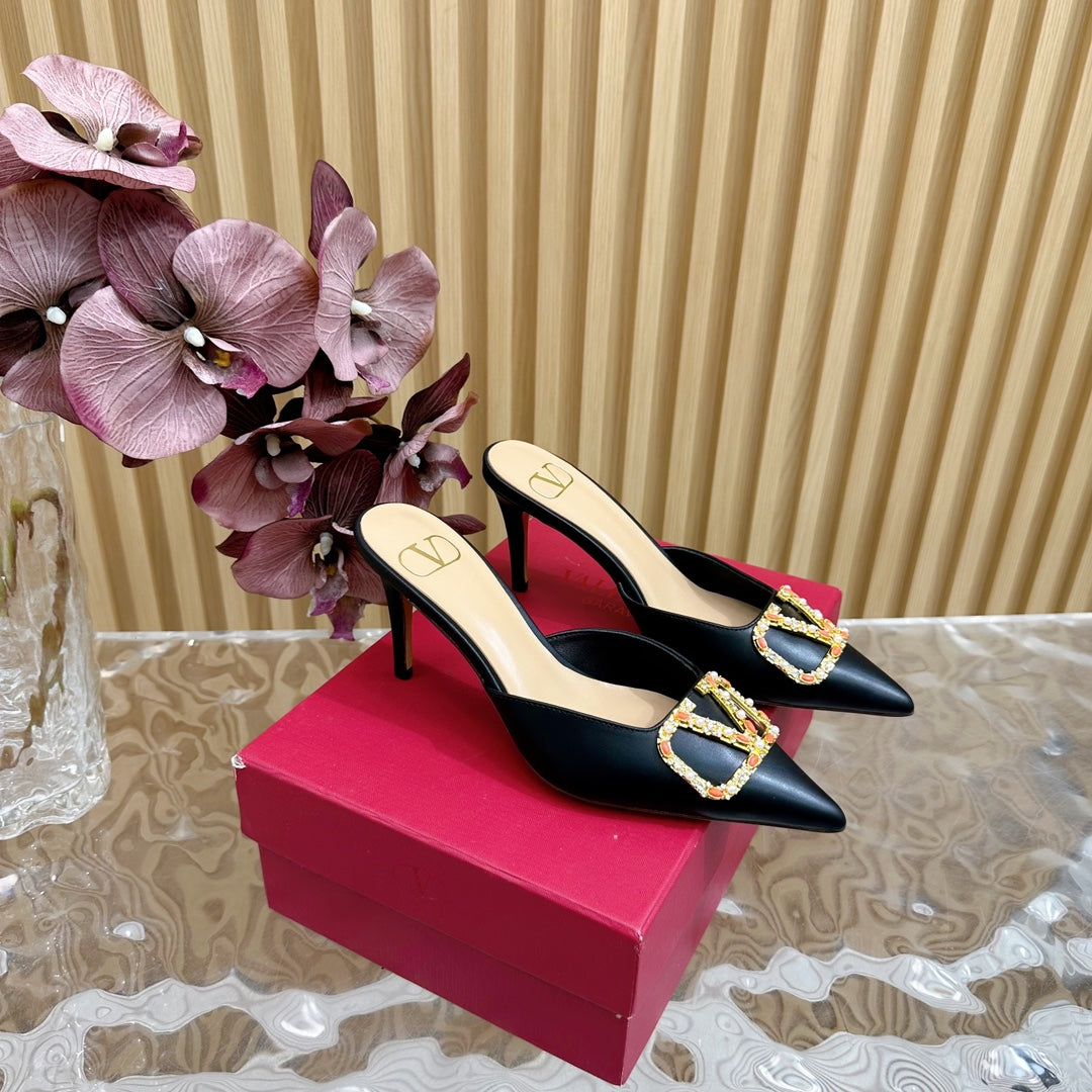 HIGH PUMP MULE 80MM BLACK CALFSKIN