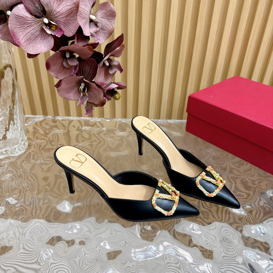 HIGH PUMP MULE 80MM BLACK CALFSKIN