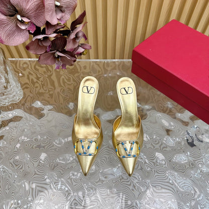 HIGH PUMP MULE 80MM IN GOLD CALFSKIN