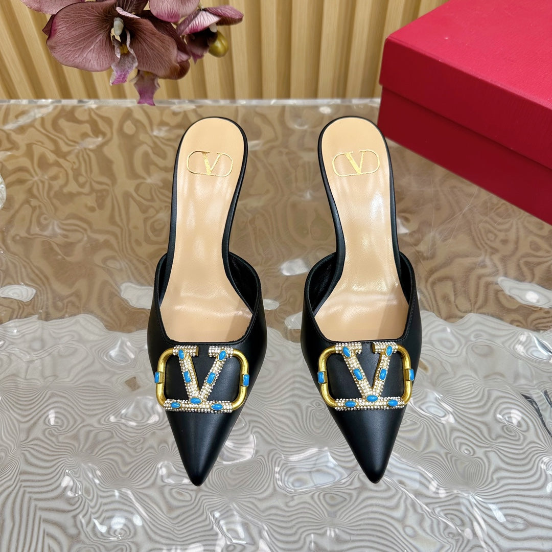 HIGH PUMP MULE 80MM IN BLACK CALFSKIN