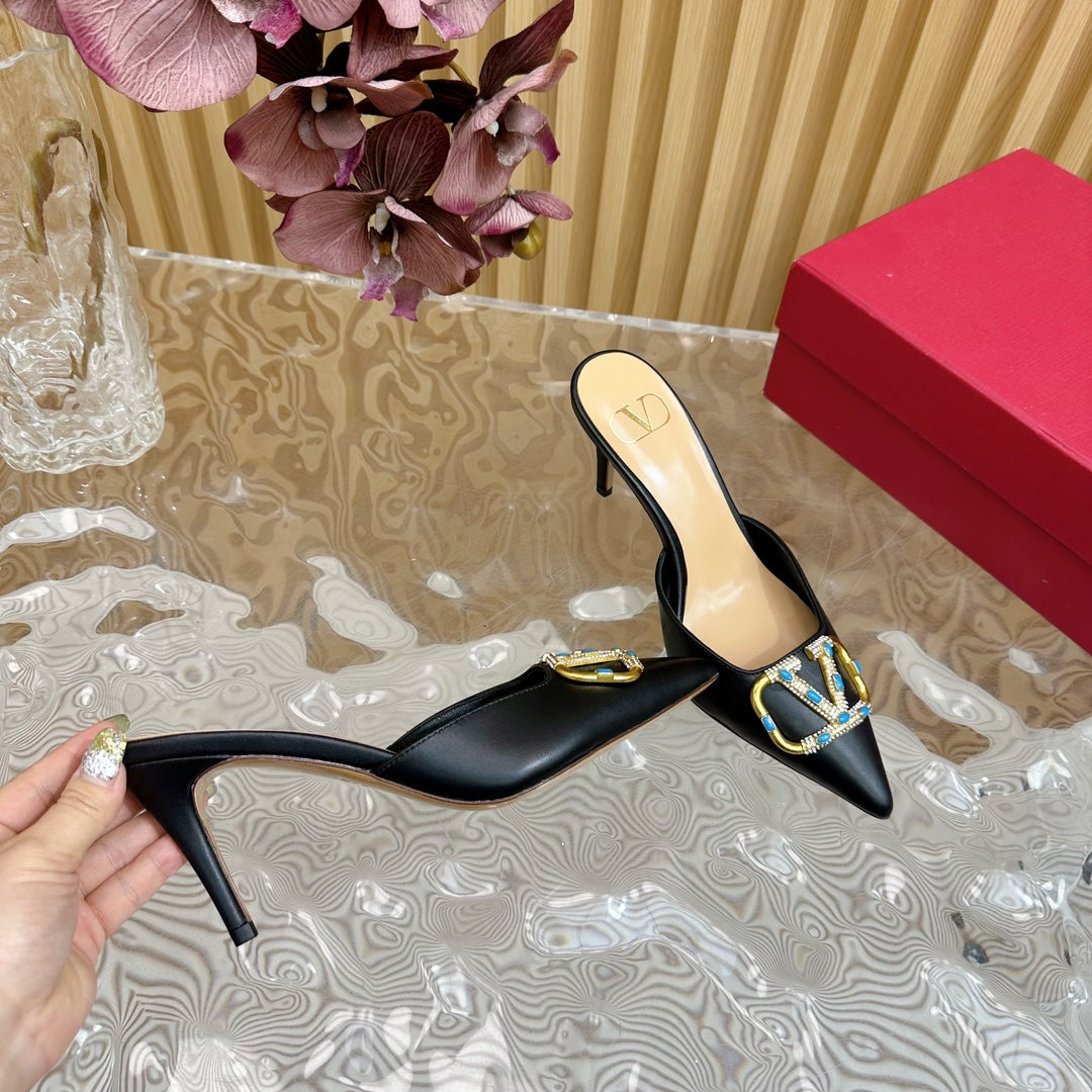 HIGH PUMP MULE 80MM IN BLACK CALFSKIN