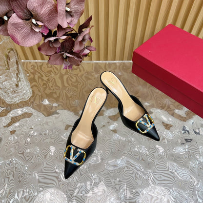 HIGH PUMP MULE 80MM IN BLACK CALFSKIN