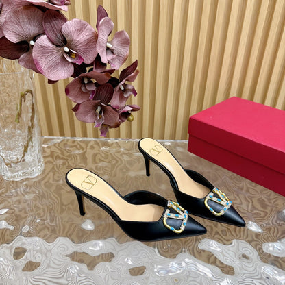 HIGH PUMP MULE 80MM IN BLACK CALFSKIN