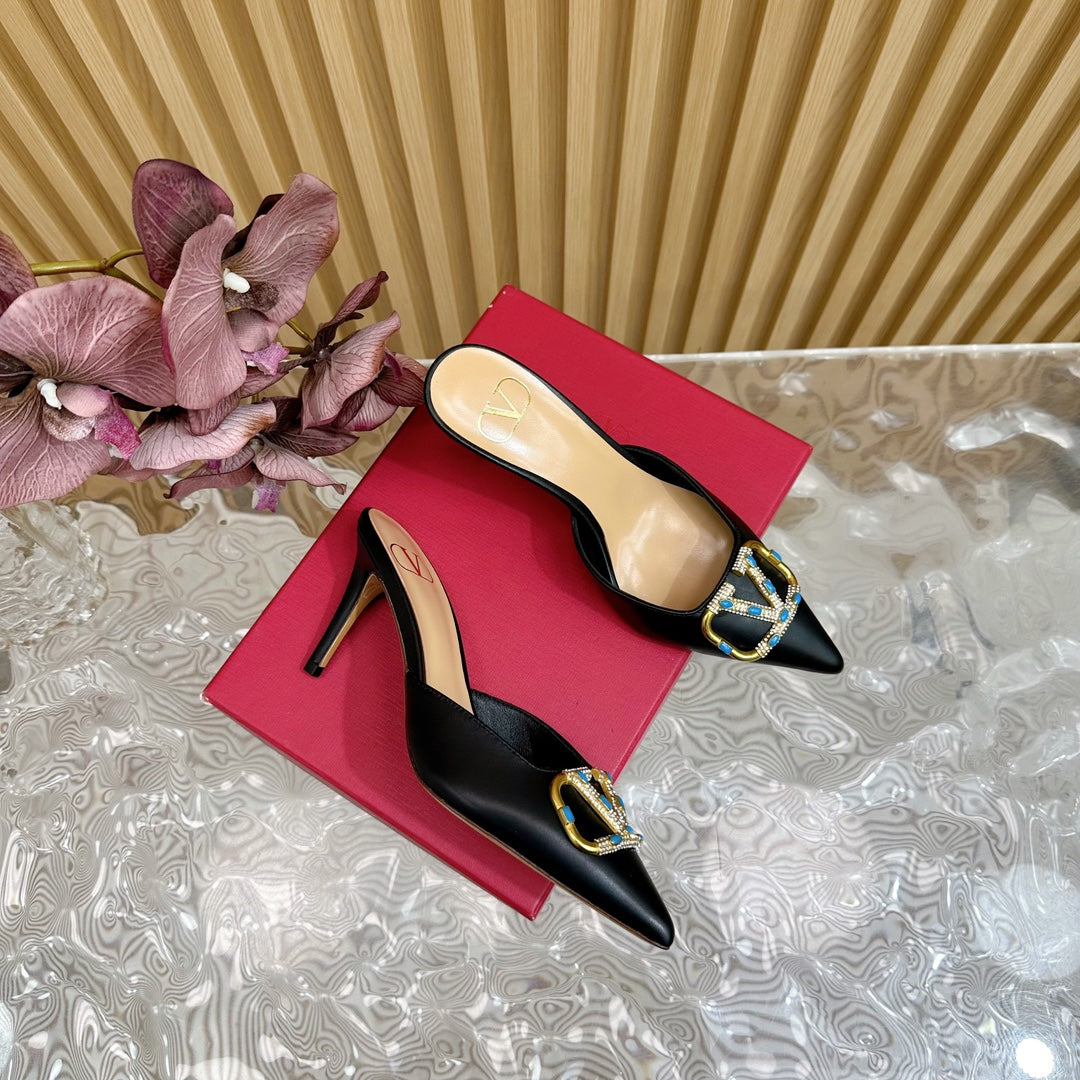 HIGH PUMP MULE 80MM IN BLACK CALFSKIN