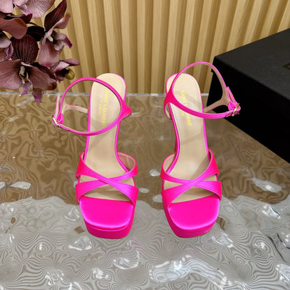 DEBBIE PLATFORM SANDALS IN HOT PINK SILK