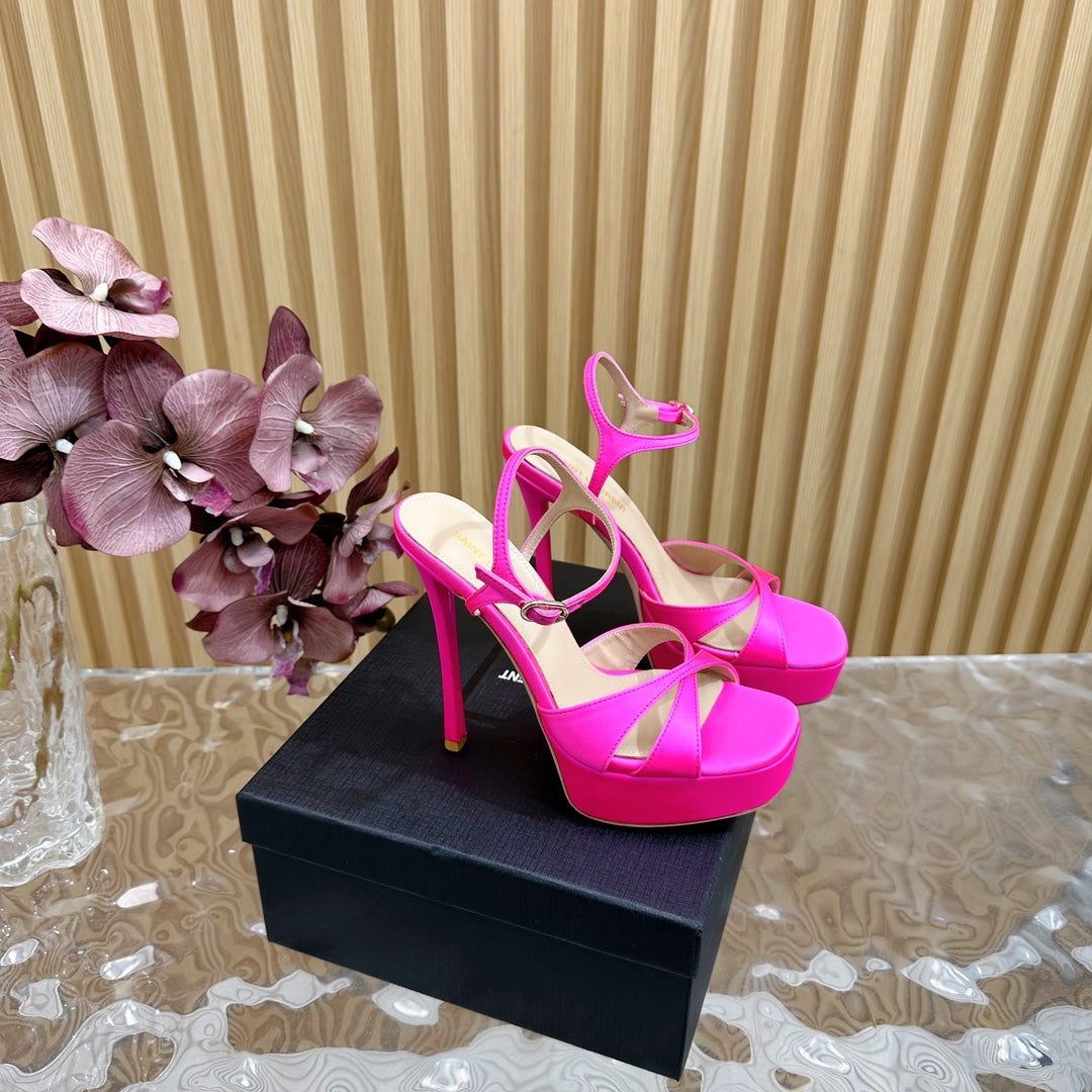 DEBBIE PLATFORM SANDALS IN HOT PINK SILK