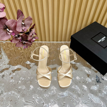DEBBIE PLATFORM SANDALS IN IVORY BEIGE SILK