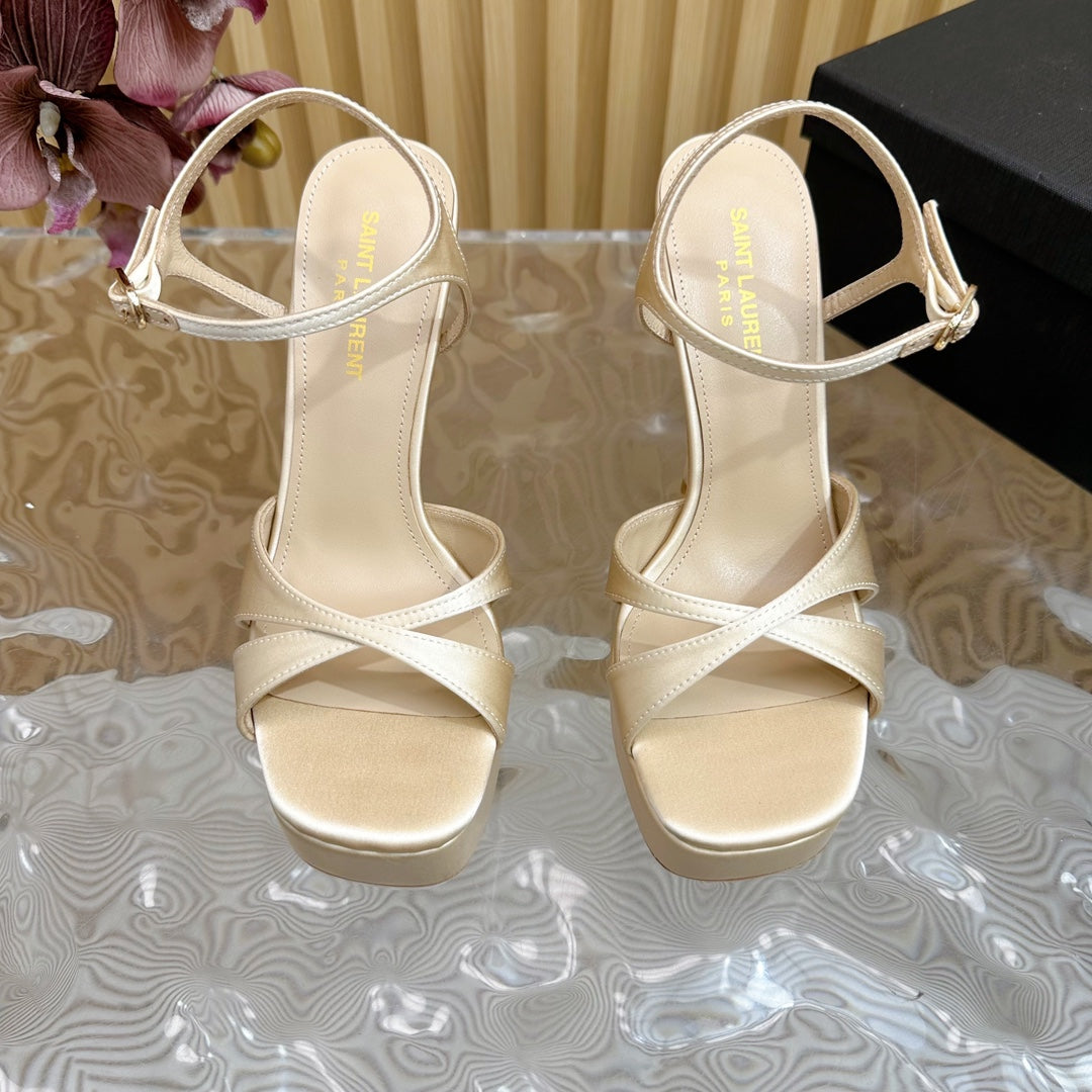 DEBBIE PLATFORM SANDALS IN IVORY BEIGE SILK