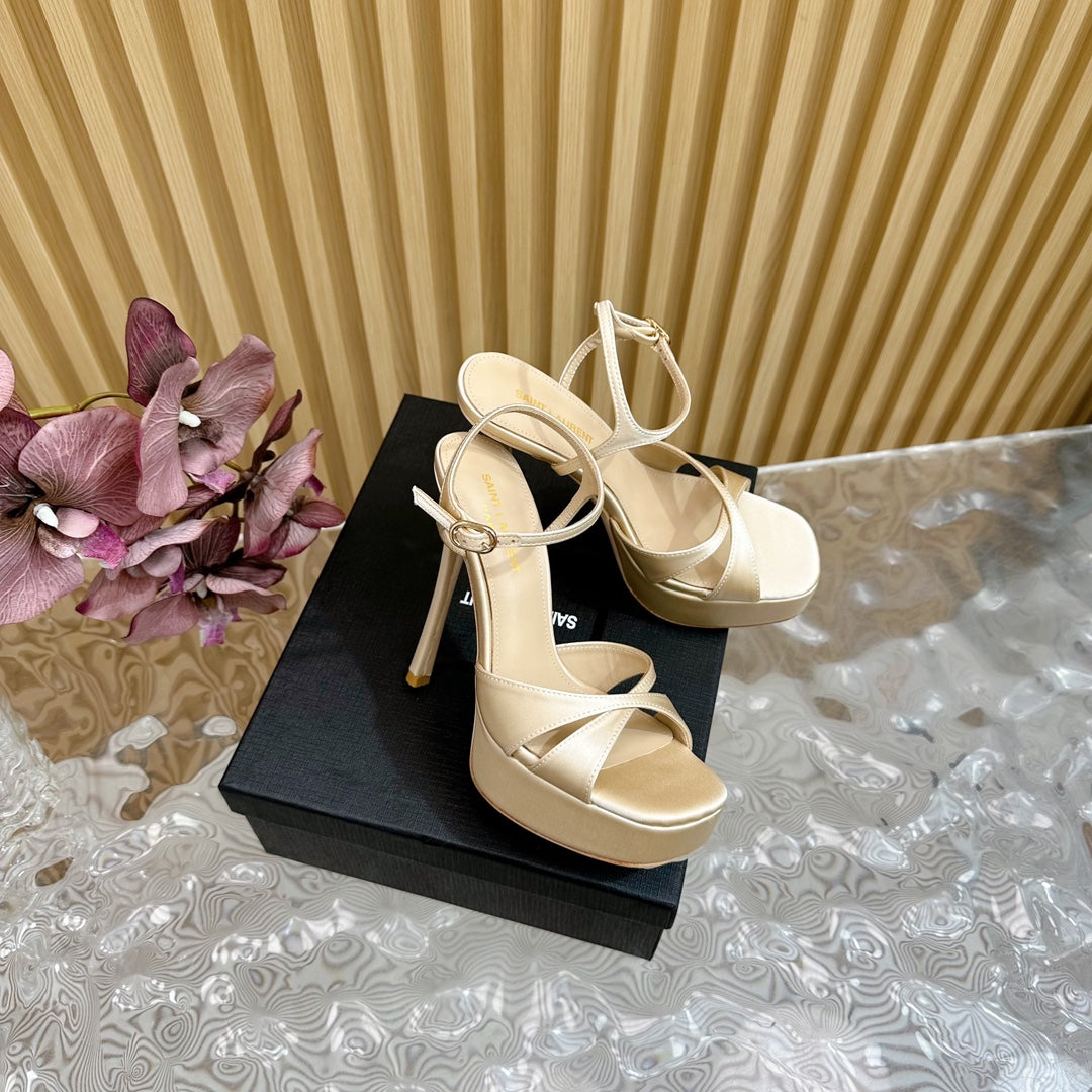 DEBBIE PLATFORM SANDALS IN IVORY BEIGE SILK