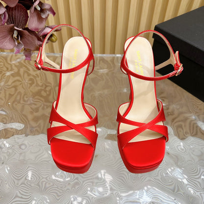 DEBBIE PLATFORM SANDALS IN RED SILK