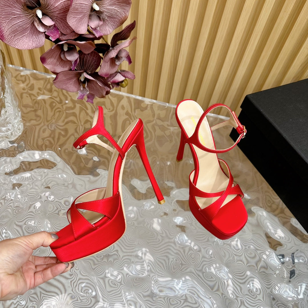 DEBBIE PLATFORM SANDALS IN RED SILK