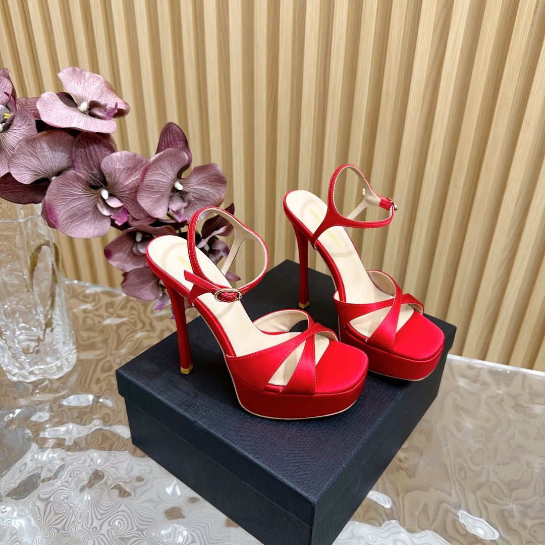 DEBBIE PLATFORM SANDALS IN RED SILK