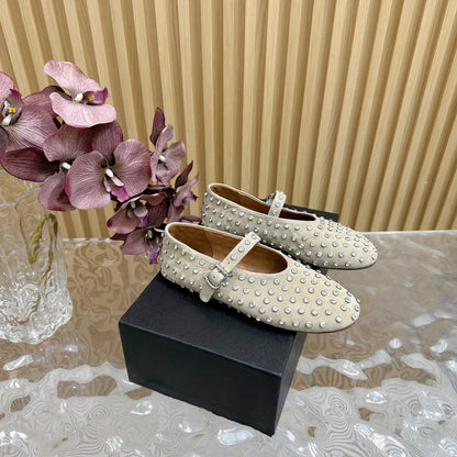 STRASS SUEDE BALLET FLATS WHITE