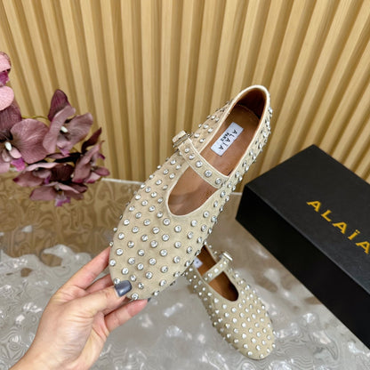 STRASS SUEDE BALLET FLATS WHITE