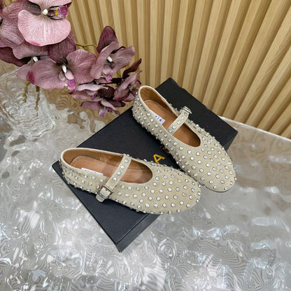 STRASS SUEDE BALLET FLATS WHITE