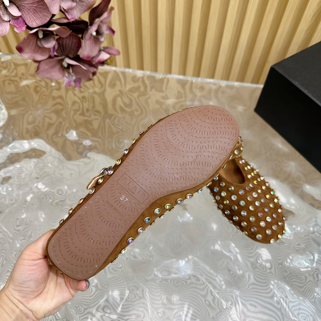 STRASS SUEDE BALLET FLATS CIDER BROWN