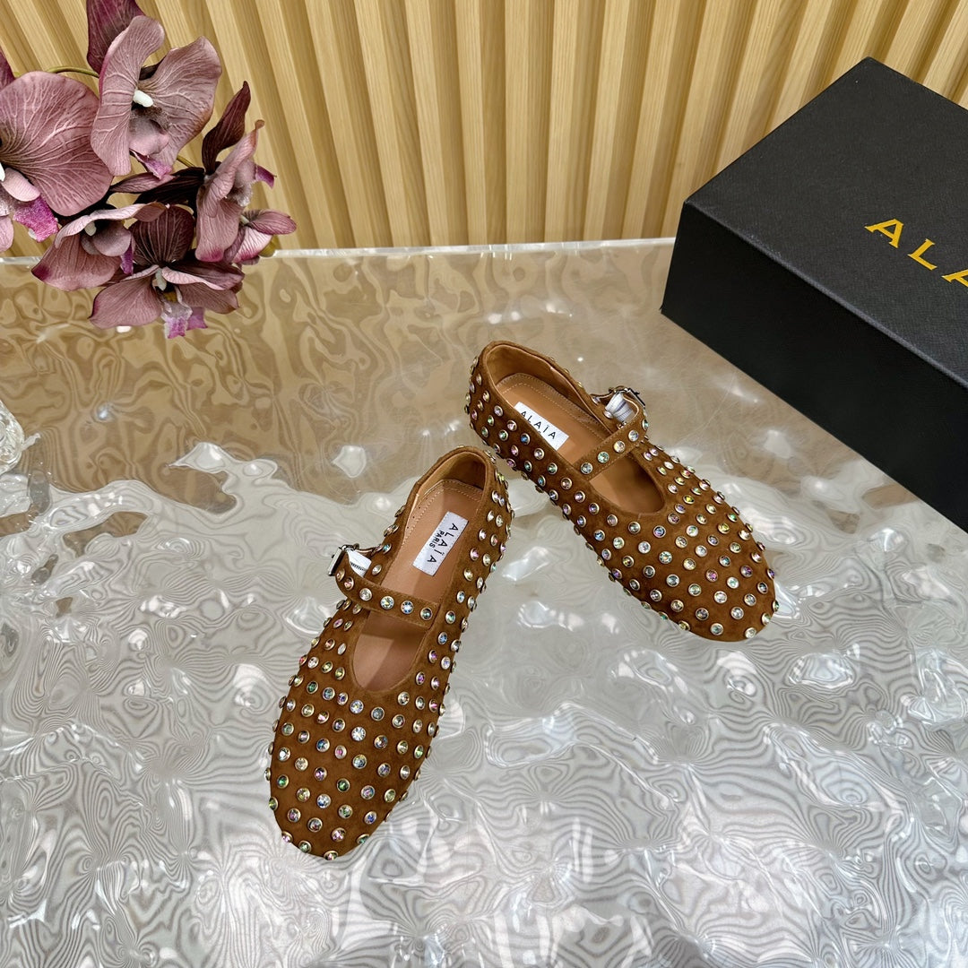 STRASS SUEDE BALLET FLATS CIDER BROWN