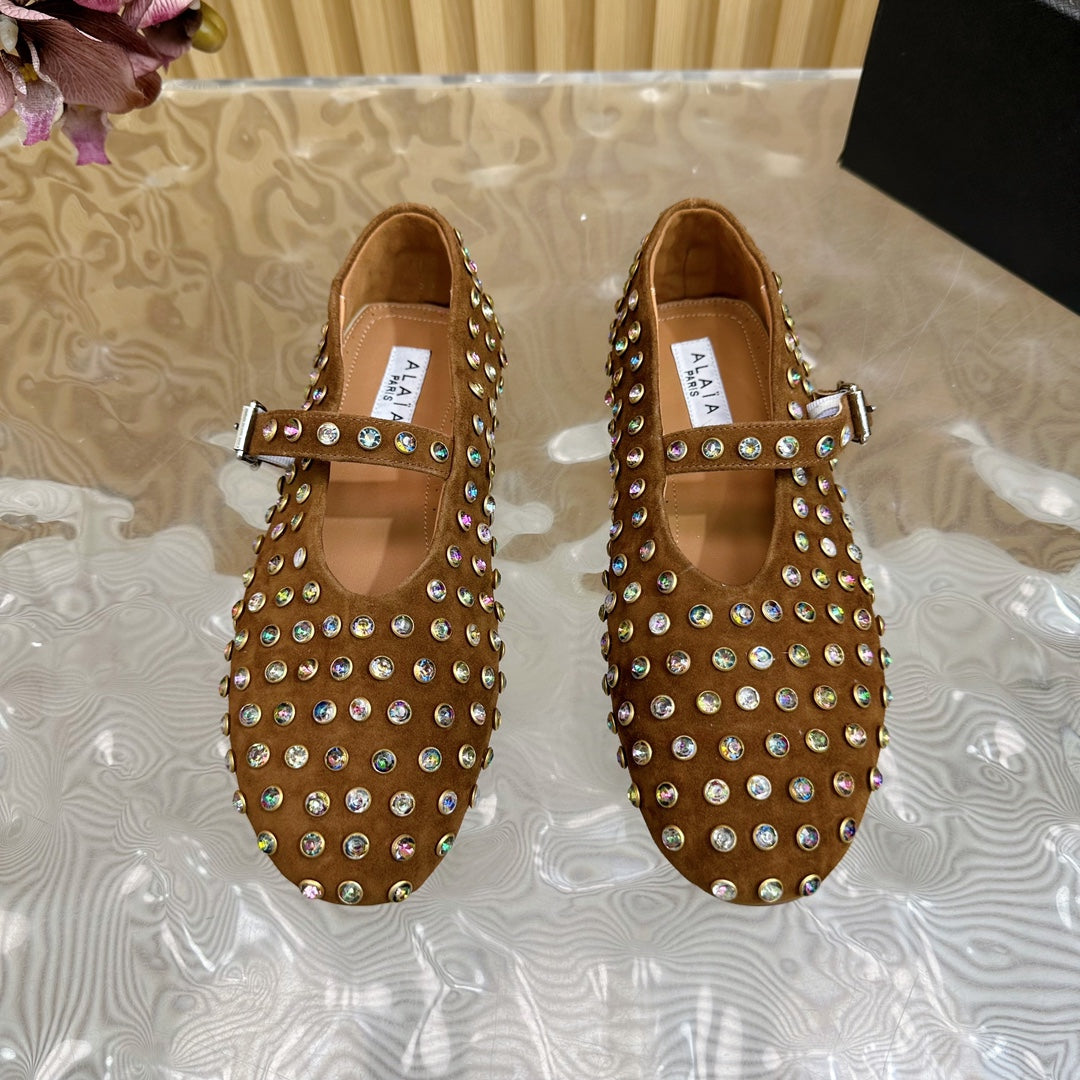 STRASS SUEDE BALLET FLATS CIDER BROWN