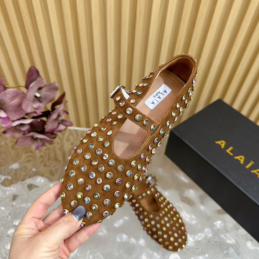 STRASS SUEDE BALLET FLATS CIDER BROWN