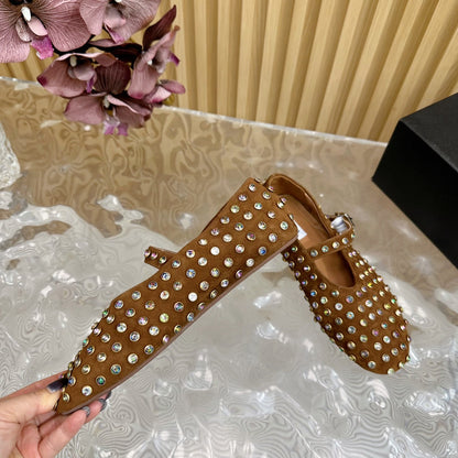 STRASS SUEDE BALLET FLATS CIDER BROWN