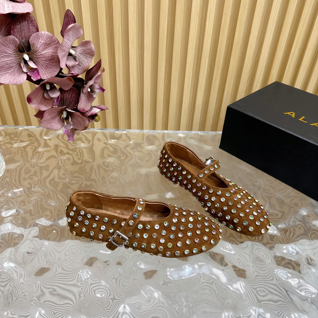 STRASS SUEDE BALLET FLATS CIDER BROWN