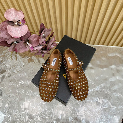 STRASS SUEDE BALLET FLATS CIDER BROWN