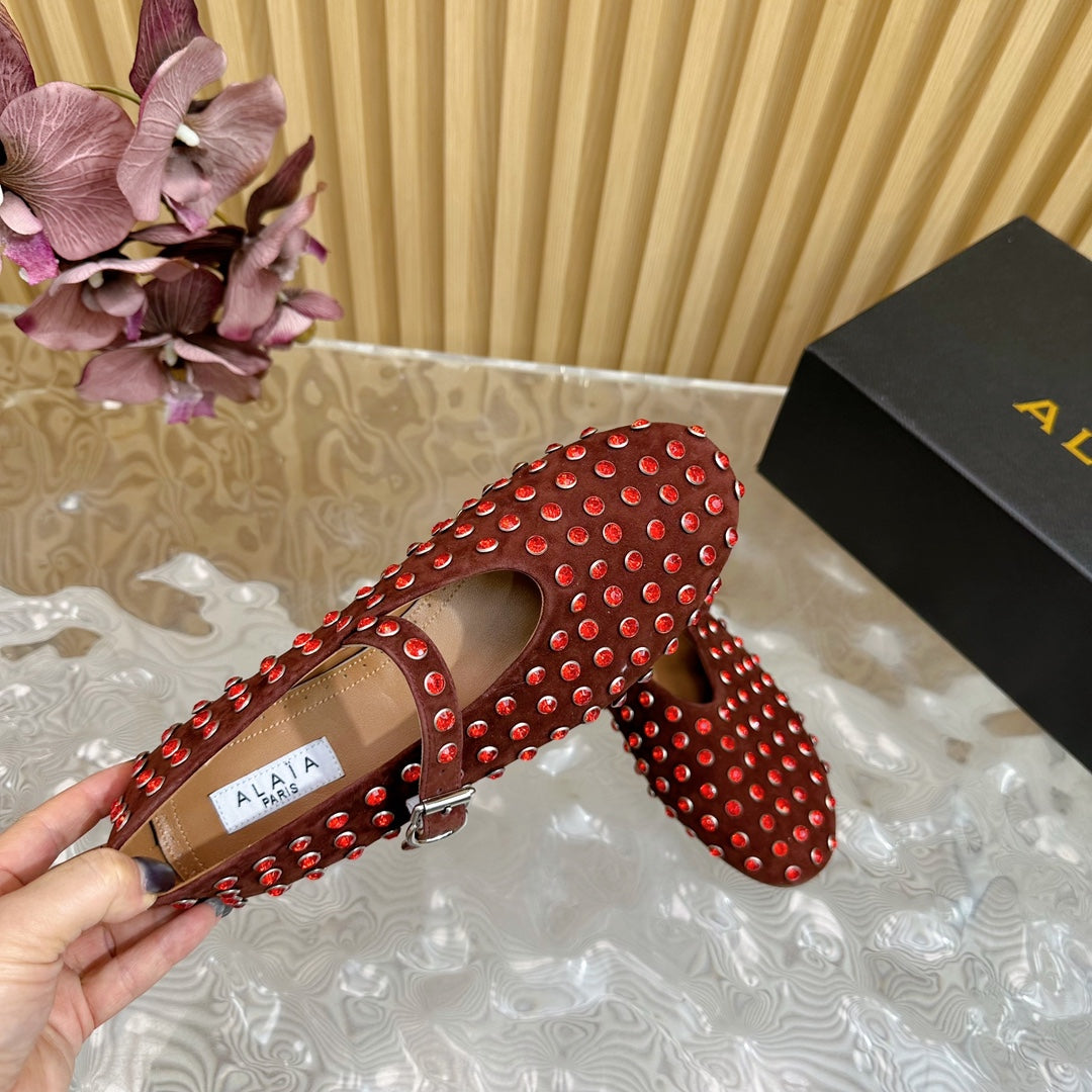 STRASS SUEDE BALLET FLATS APPLE RED