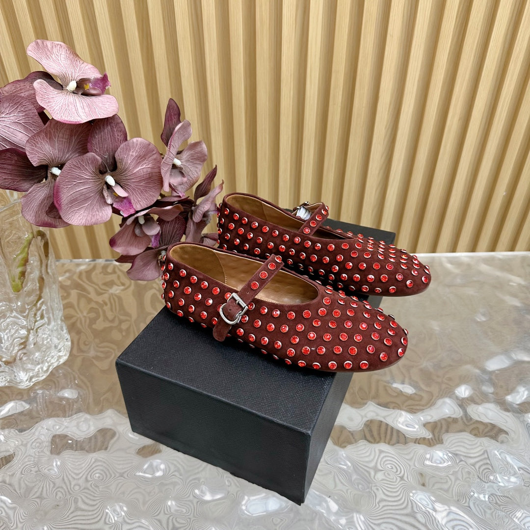 STRASS SUEDE BALLET FLATS APPLE RED